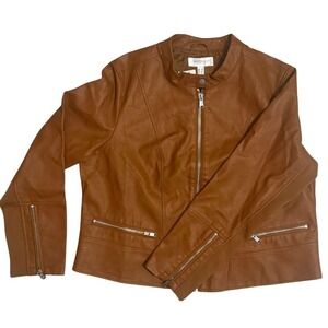 Addition Elle Faux Leather Moto Jacket Cognac Brown Mens 2X New